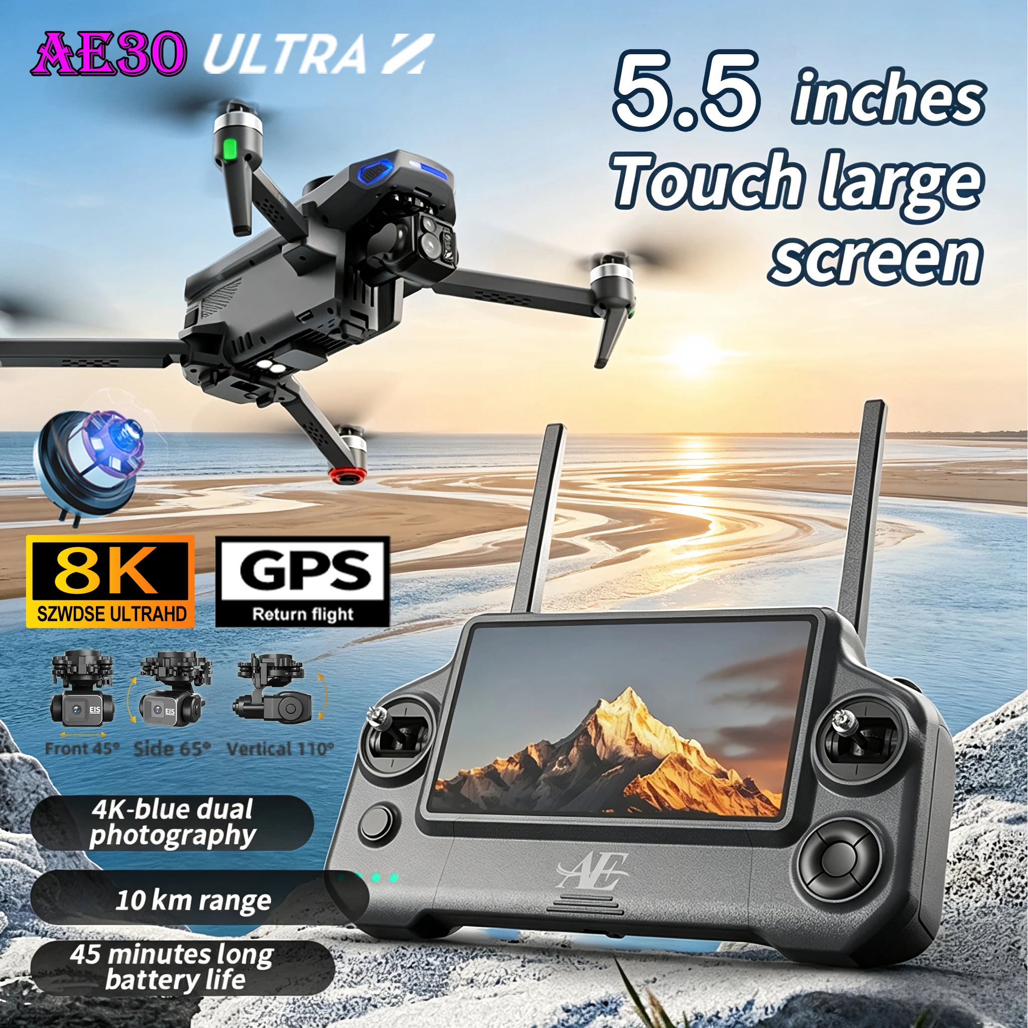 Drone Gimbal 3 Axis - NOVO Drone AE30 Ultra com GPS,