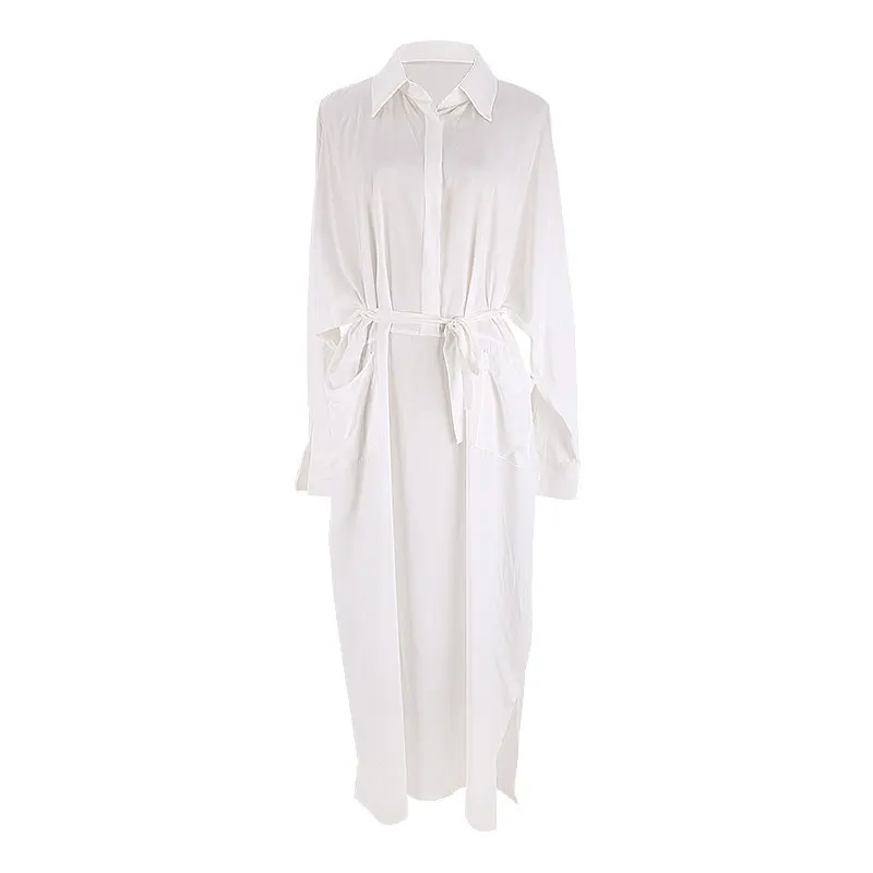 Beach Vacation Women's Swimsuits Cover Loose Pockets, Waist Cinching Long Dresses, Long Robes, Sun Protection Women's Beach Wear