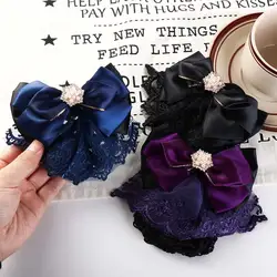 Rhinestone Bowknot Spring Clip Elegant Korean Style Ribbon Hair Net Cover Hair Accessories Pearl Bun Snood Bank