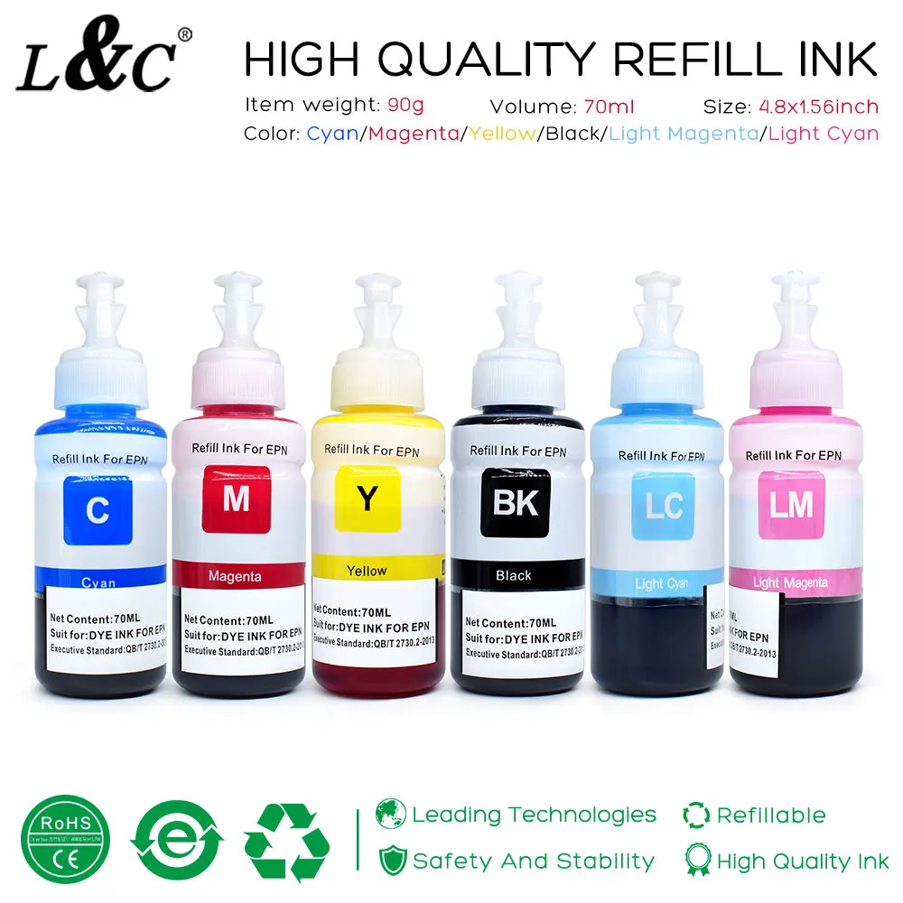 673 T673 Refill Dye Ink For Epson EcoTank L805 L850 L810 L800 L1800 Printer Refillable Dye Ink