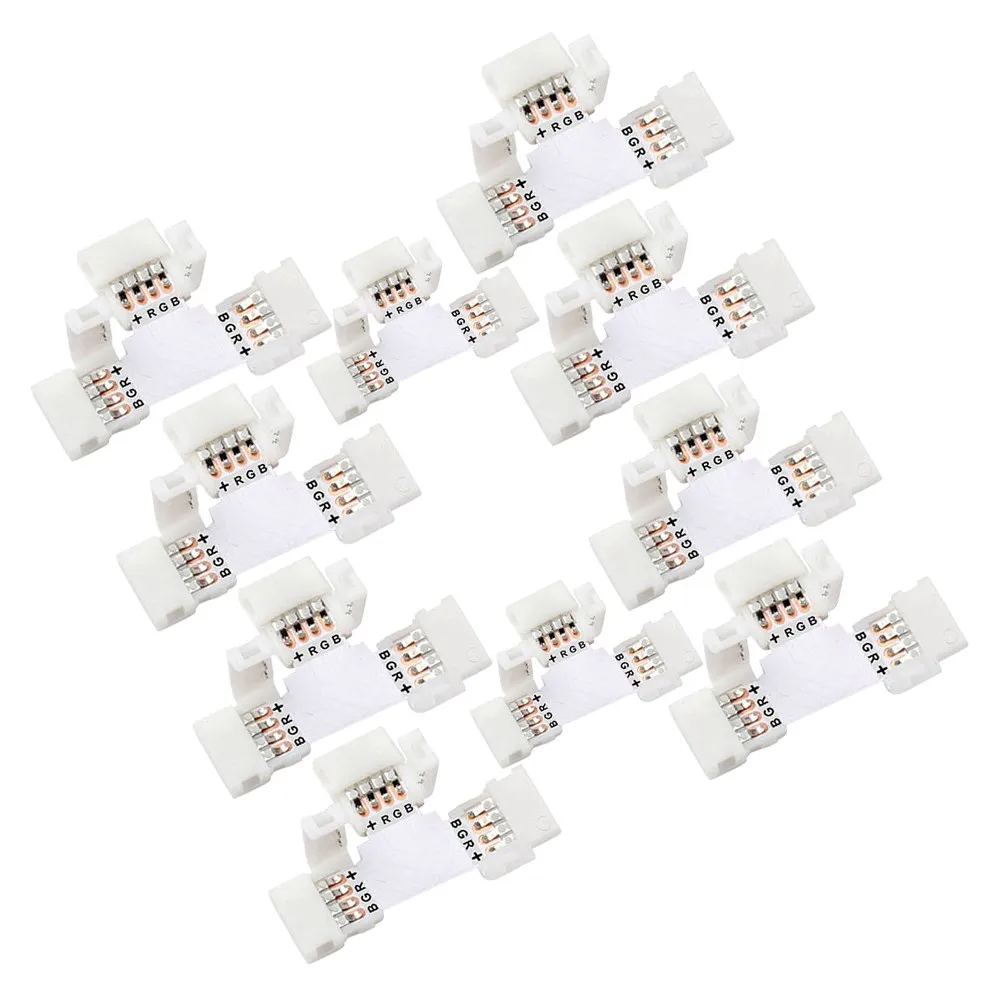 10Pcs 5050 Rgb 10mm LED Strip Adapter T Type Connector Quick Connect No Soldering Lightweight Storage