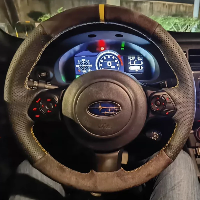 For Subaru BRZ Toyota 86 2016-2025 Hand Stitched Genuine Leather Suede Non-Slip Blue Line Blue Label Car Steering Wheel Cover
