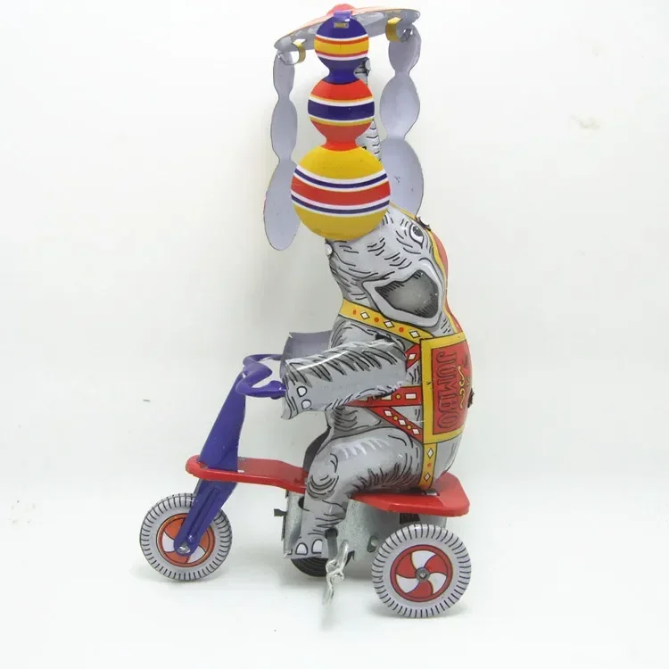 [Divertente] collezione per adulti Retro Wind up toy Metal Tin circus acrobazie elefante su triciclo meccanico Clockwork toy figure gift