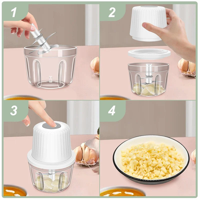 

ABUL-2X 400ML Electric Garlic Chopper, 6 Blades Garlic Grinder Mini Vegetable Chopper, USB Portable Veggie Chopper