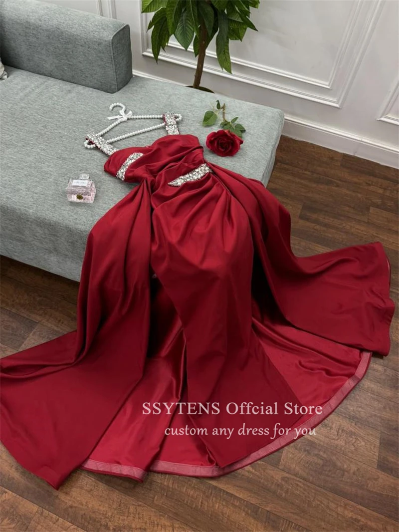 Red Shiny Rhinestone Party Dresses Bridesmaid Sexy Spaghetti Straps Prom Gowns Sleeveless High Side Slit Sparkling Evening Dress