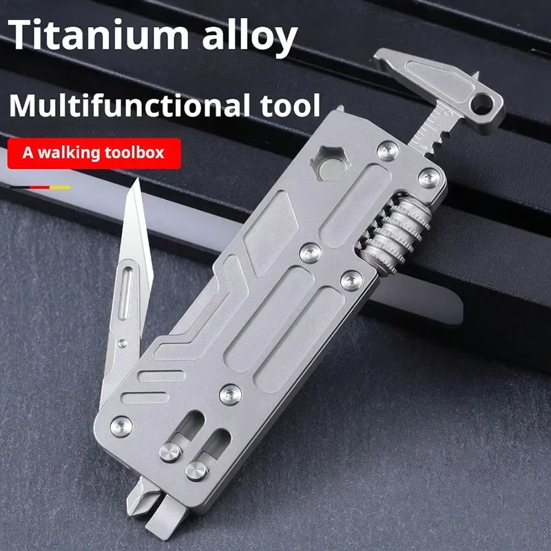Titanium Alloy Multifunctional Utility knife Outdoor Camping Tool combination With wrench screwdriver bottle opener