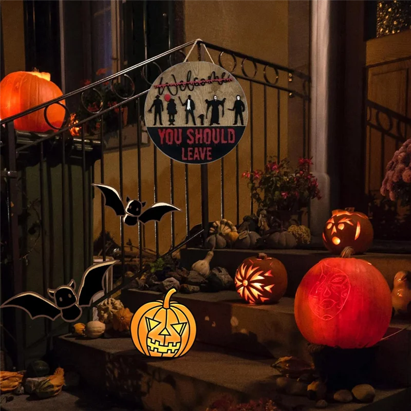 ABUI-Welcome Halloween شخصيات فيلم الرعب علامة الباب الأمامي ديكور داخلي للتعليق على الحائط