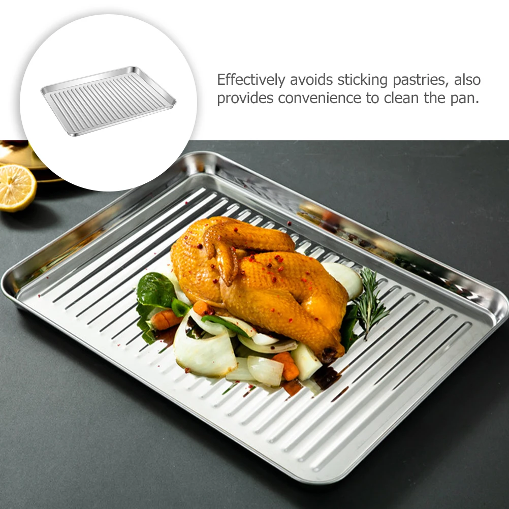 

Cookware Stainless Steel Bakeware Tray Multifunction Silver Kitchen Baking Plate