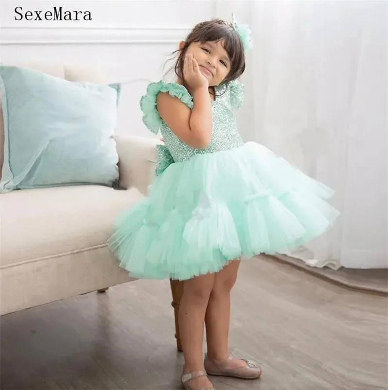 Mint Puffy Princess Flower Girl Dress Baby Party Gown Birthday Prom Dress Vestido De Comunion