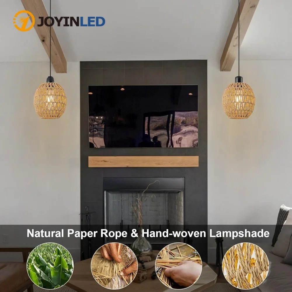 

JOYINLED Boho Wicker Chandelier with 4.5M Plug in Cord Dimming Switch Woven Lampshade Dining Table Pendant Lamp Living Room Lamp