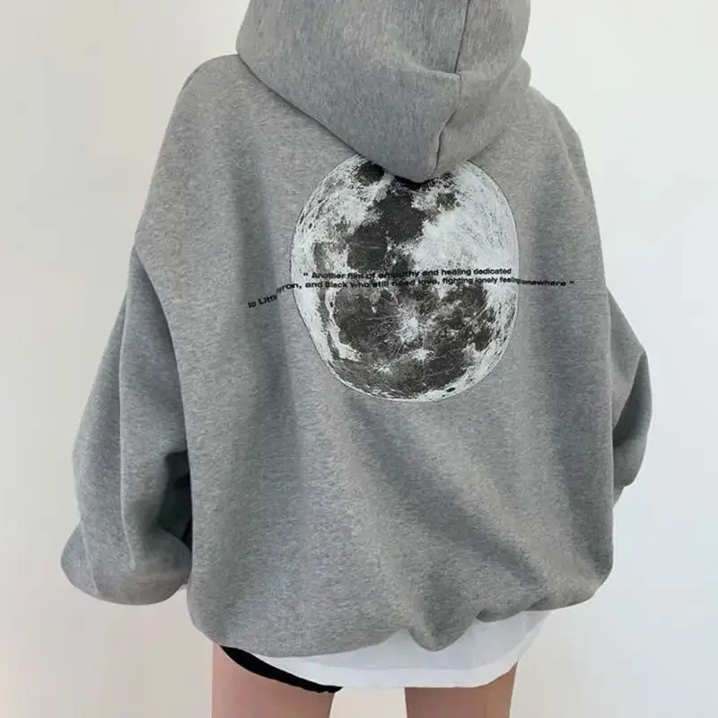 Plus Size Women\'s Hoodie Autumn and Winter Cotton Hooded Shirt Moon Print Print Long Sleeve Sweatshirt Women\'s Clothing