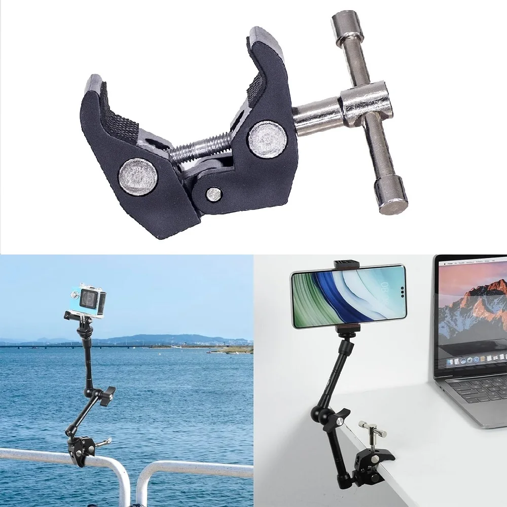 كبير الذراع كليب Ballhead المشبك مزدوج الكرة محول الحذاء محول تركيب ترايبود Monopod كليب لشاشة مصباح ليد 1/4 "3/8" كاميرا #2