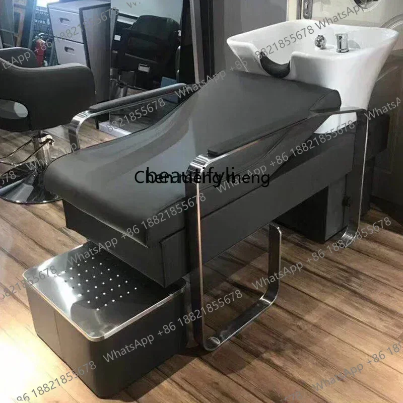 K182ZC182New Arrivals Hair Salon Barber Shop Shampoo Chair Stainless Steel Half Lying Lying Completely Flushing Bed Ceramic Basi