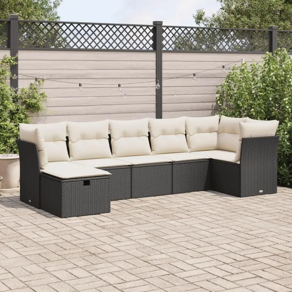 

Garden Sofa Set Black PE Rattan with Powder Coated Steel Frame and Weather Resistant Polyester Cushions for Outdoor Furniture