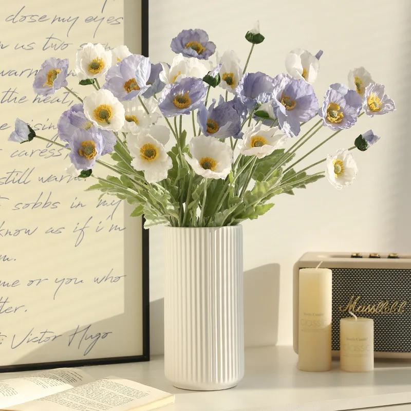 4-Köpfiger Künstlicher Mohnblumenstrauß aus Seide für Heimdekoration, Brautjungfern, Garten, Party, Hochzeit, DIY, Fotografie und Blumendekoration – Detail 8