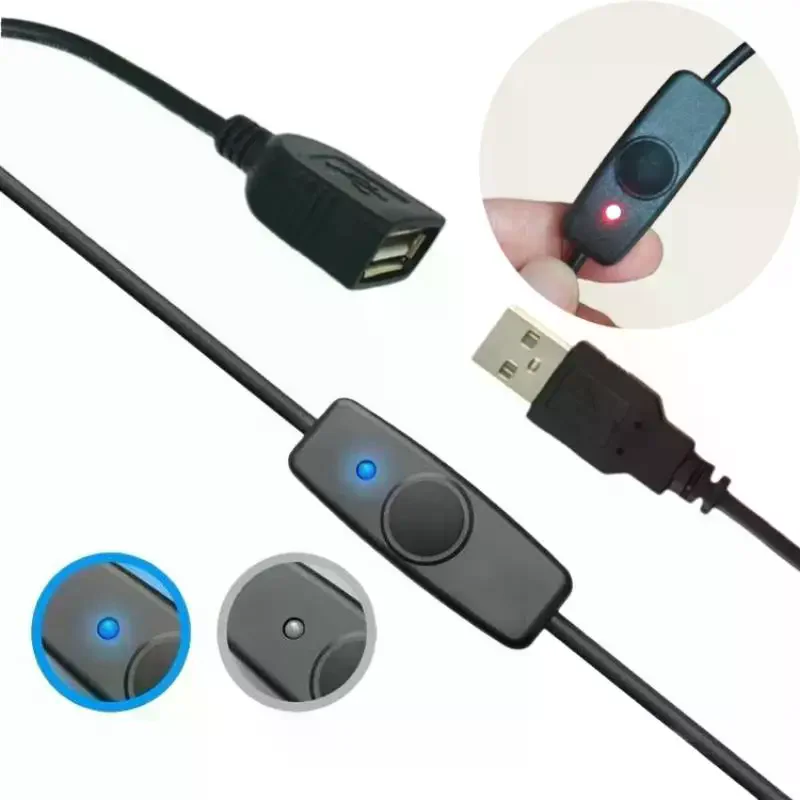 USB Extension Cable With ON OFF Switch LED Indicator For PC USB Fan LED Lamp Data Sync USB 2.0 Extender Cord