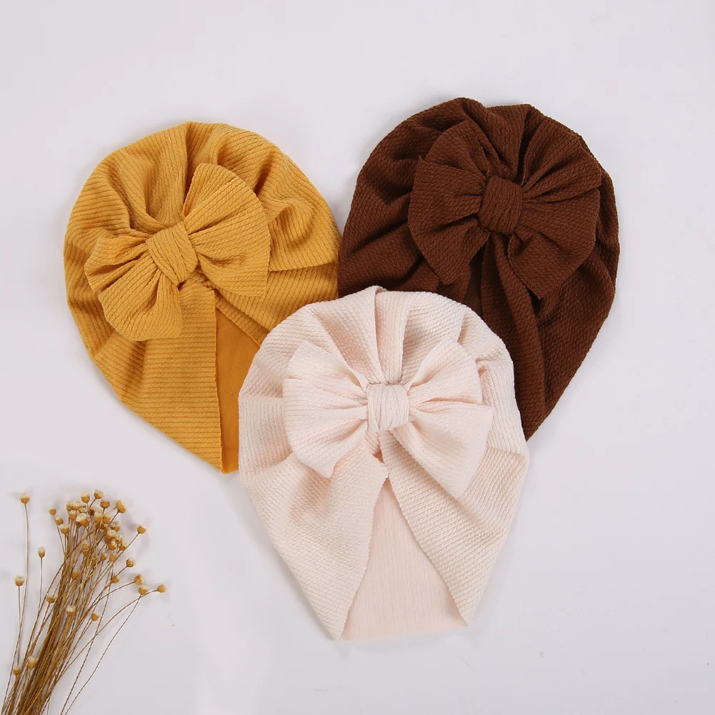 

3Pcs/Lot Solid Ribbed Turban Hats Bow Topknot Cap for Newborn Baby Boy Girl`Toddler Hospital Headwraps Fashion Hair Accessories