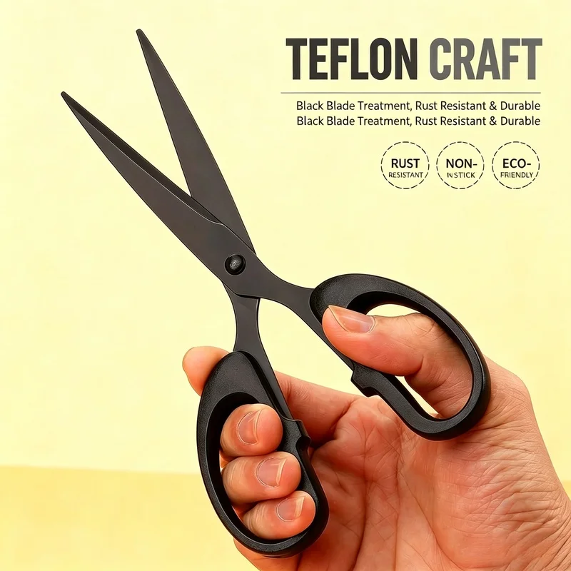 Black Stainless Steel Scissors Teflon Non-Stick Anti-Rust Transparent Craft Shears for Paper Fabric Tape DIY Window Sticker