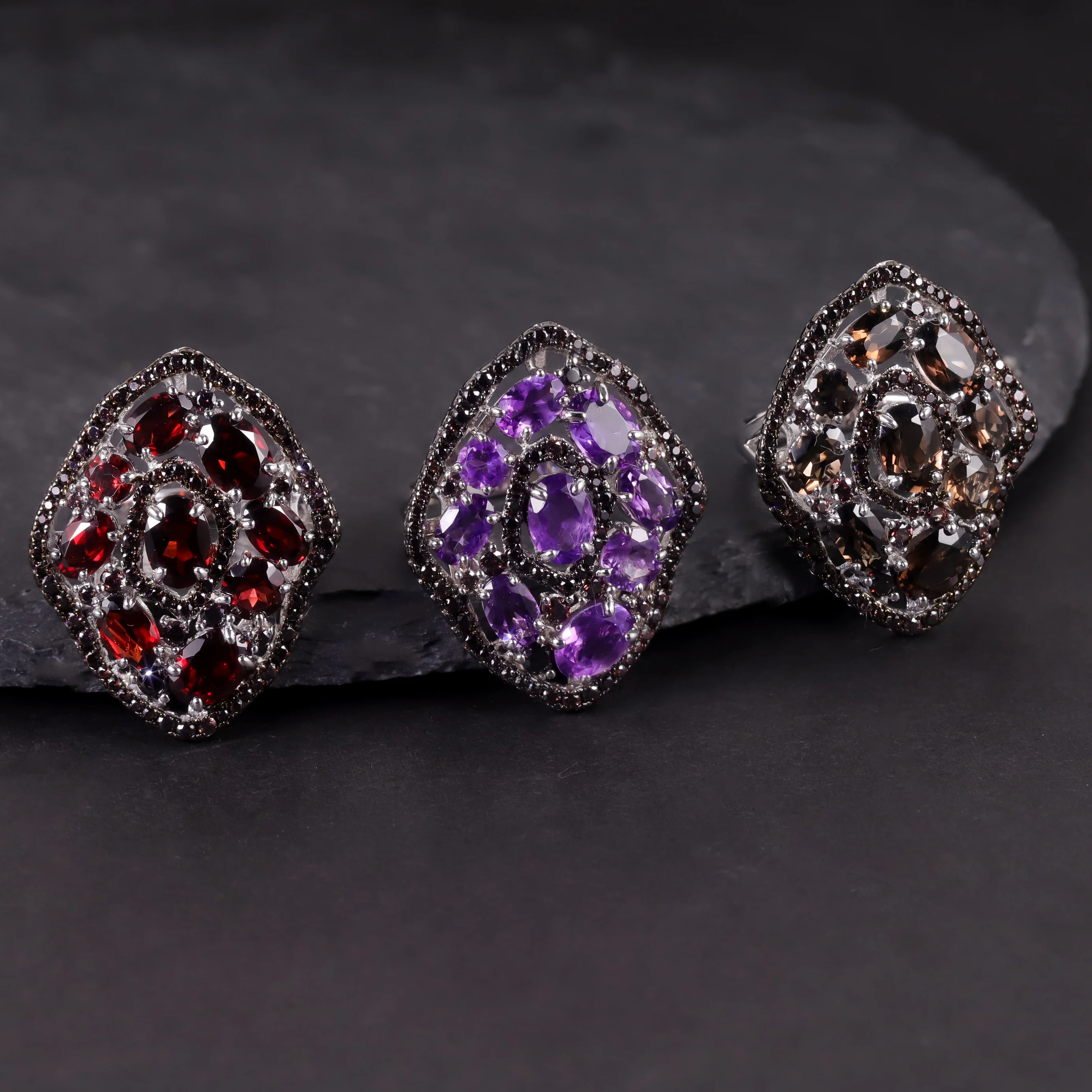 

GEM'S BALLET Birthstone Jewelry High Polishing Multi Stone Natural Gemstone Unique Design S925 Sterling Silver Ring for Gift