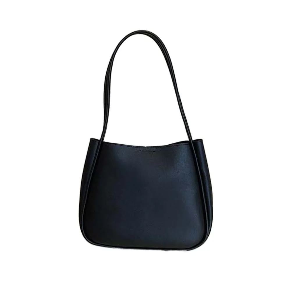 

Elegant Soft PU Tote Bag Large Capacity Anti-splash Water Solid Color Handbag Polyester Magnetic Button French Underarm Bag