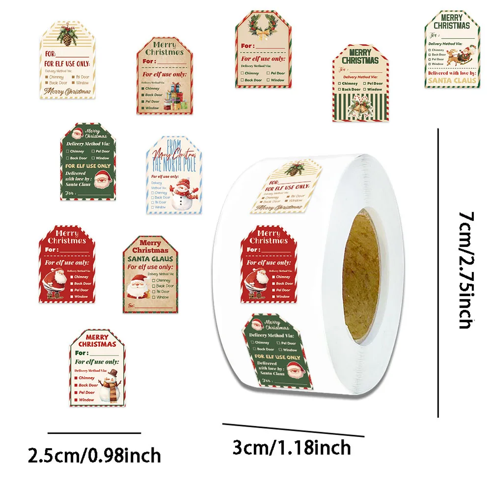 500 szt. Prezent na Boże Narodzenie naklejki w rolce wykwintne dekoracje na prezenty świąteczne naklejka z imieniem i nazwiskiem materiały do ​​ręk wodoodporne