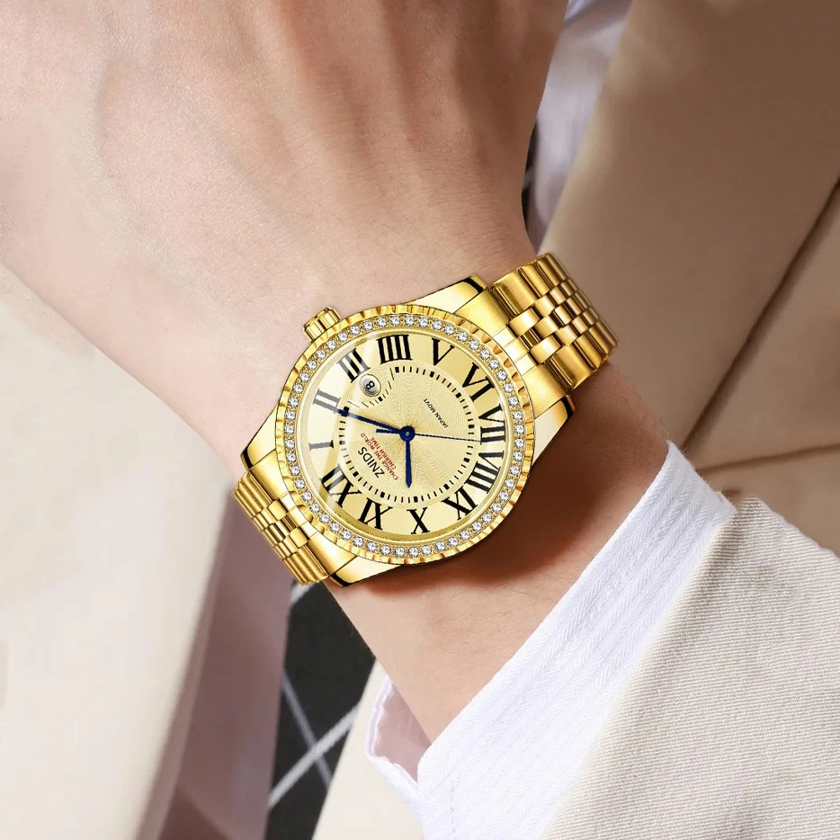 ساعة توربيون أوتوماتيكية كوارتز ستانلس ستيل كالاندر تناظرية عصرية كاجوال رياضية بإبزيم على شكل فراشة مضيئة مقاومة للماء Qua