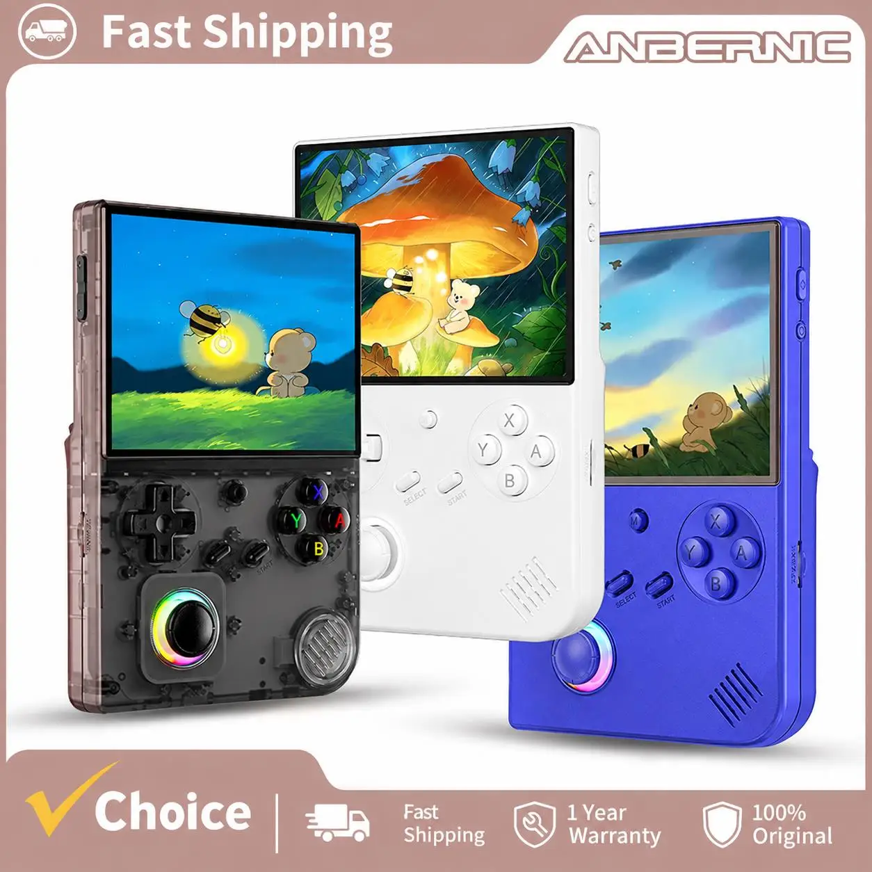 Anbernic RG 40XXV Retro Handheld Game Console 4.0 inch IPS Screen Linux 64bit System With RGB Light 64G Card 5000+ Games RG40XXV