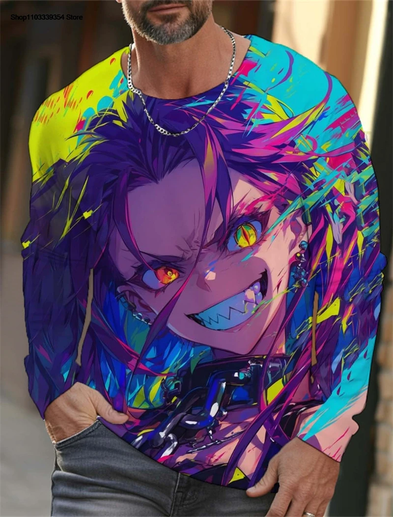 Trendy Anime Beauties Graphic T Shirts Fashion Autumn Streetwear Hip Hop 3D Printed Long Sleeve T-shirts Cool Oversized Tees