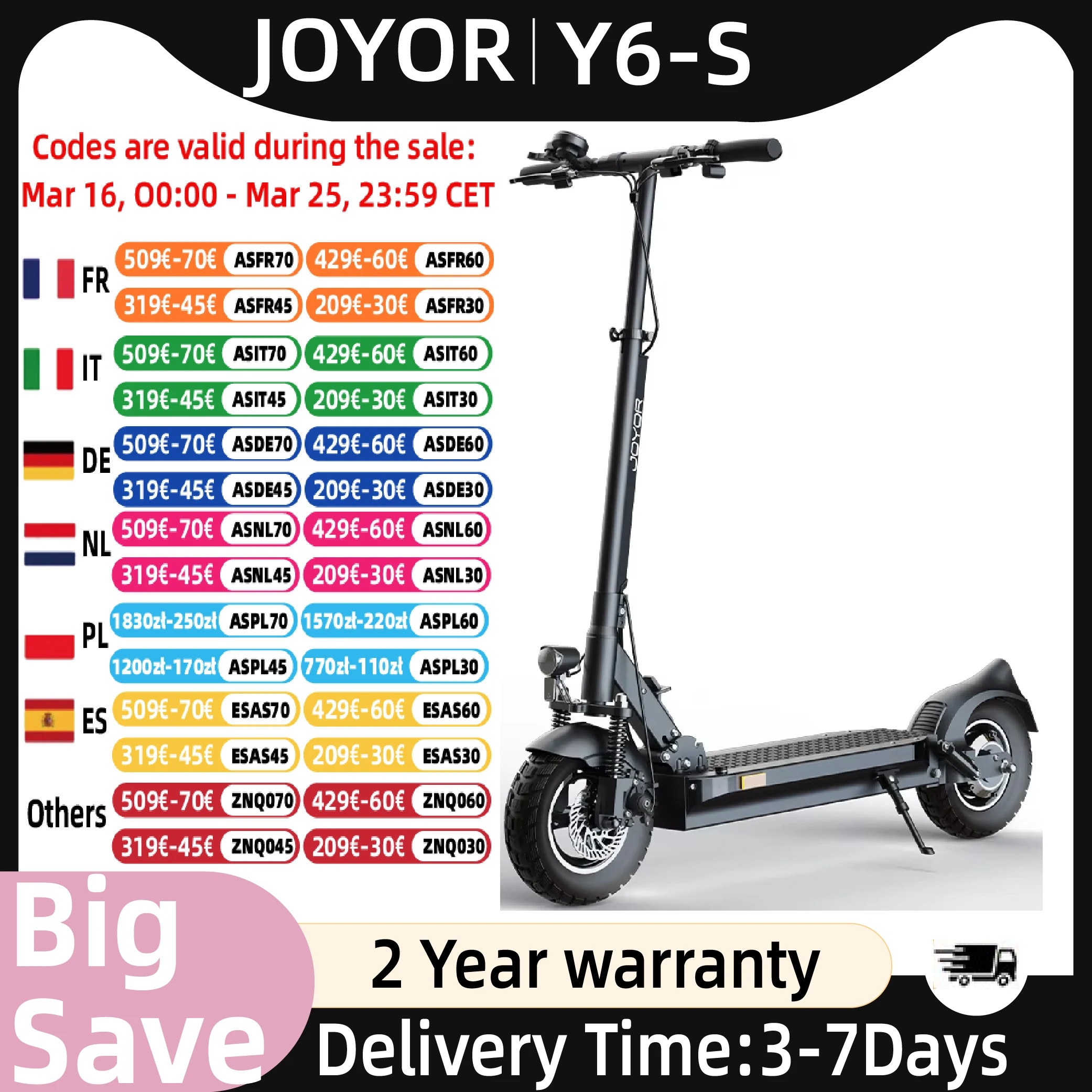 JOYOR Y6-S Scooter électrique adulte 500W ESCooters 48V 18Ah batterie jusqu'à 70KM portée 40 Km/h vitesse maximale 10 pouces roue EScooter