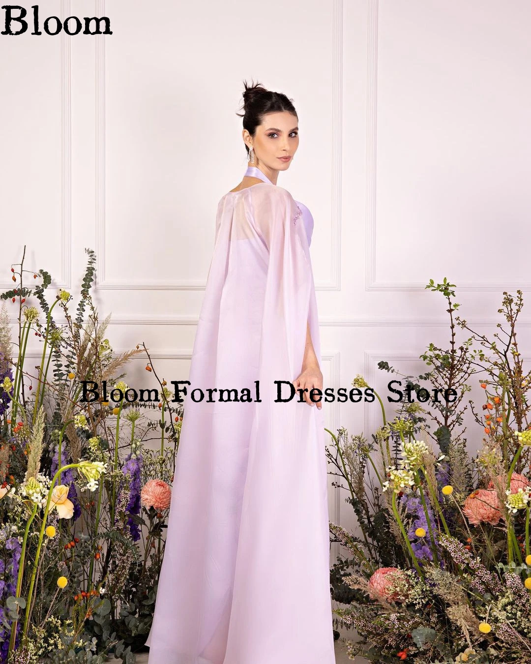 Robe de Bal à Col Licou Violet Clair avec Veste de Perles en Organza, Élégante, Formelle, de Soirée, de Mariage, Nouvelle Collection 2024