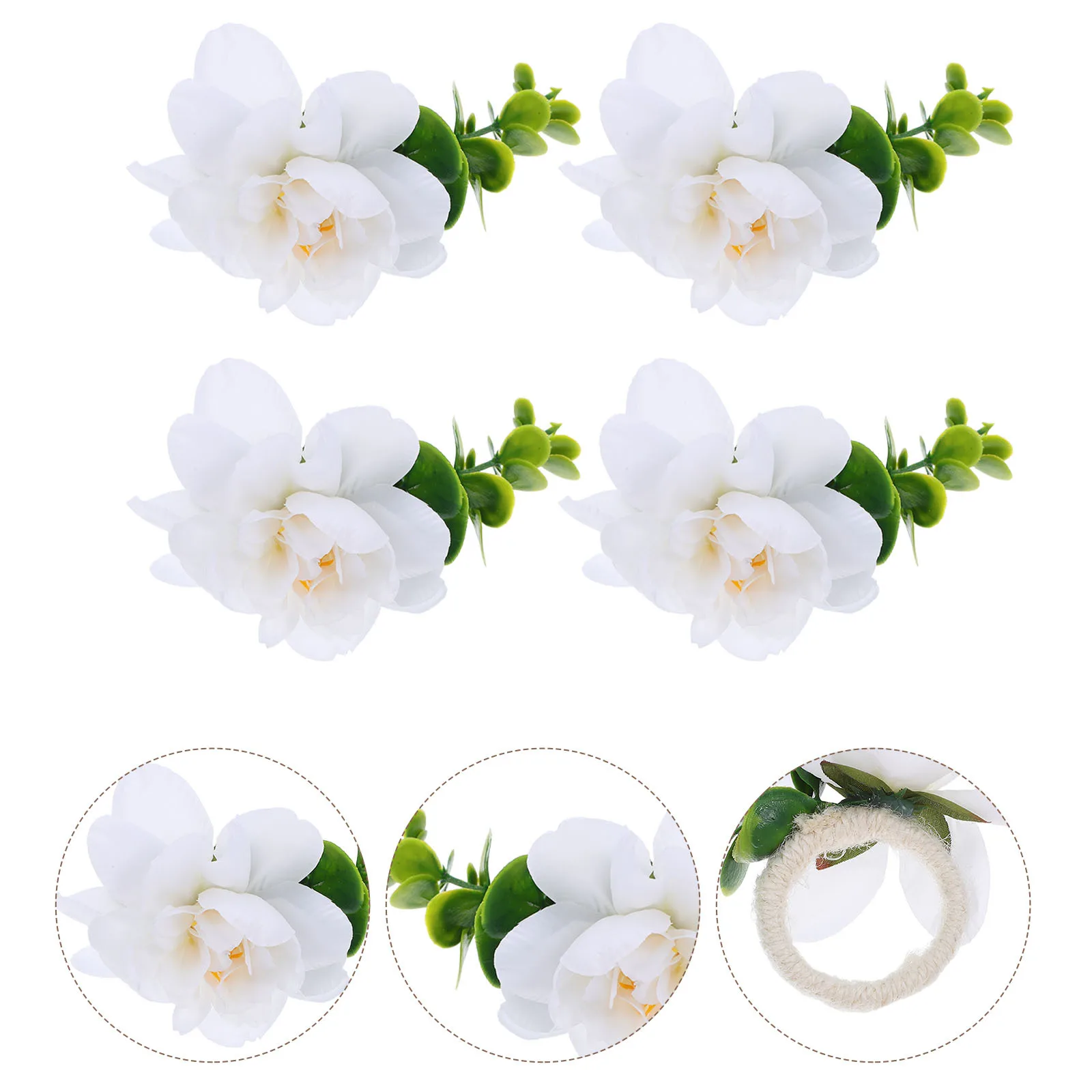 

12Pcs Artificial Flower Napkin Rings Greenery Leaf Rustic Floral Serviette Buckles Wedding Xmas Holiday Party Farmhouse Dining