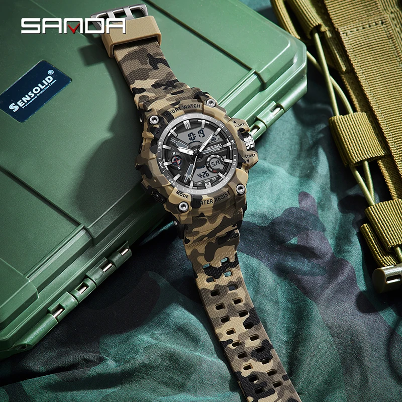 SANDA G-Style LED Digital Men Watches Waterproof Sports Watch Man Camouflage Military Army Timing Stopwatch Quartz Male Clock