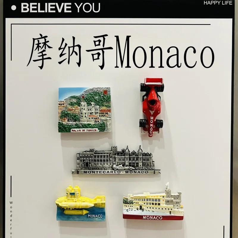 Imanes de nevera 3D de Monaco, adorno de recuerdo, imanes de resina para refrigerador, colección de pegatinas, regalo artesanal, decoración del hogar