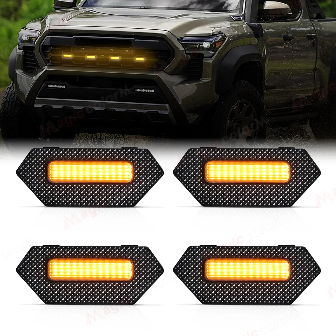 

For Toyota Tacoma TRD Pro Trailhunter 2024 Car Front Grille Light LED Yellow Warning Light Daytime Running Lamp Headlight 12V