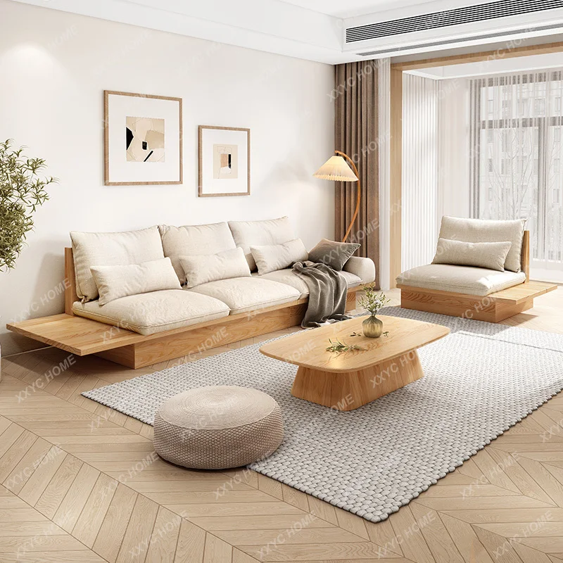 

LAll solid wood sofa modern simple living room small apartment wabi-sabi style ash log mortise and tenon sofa