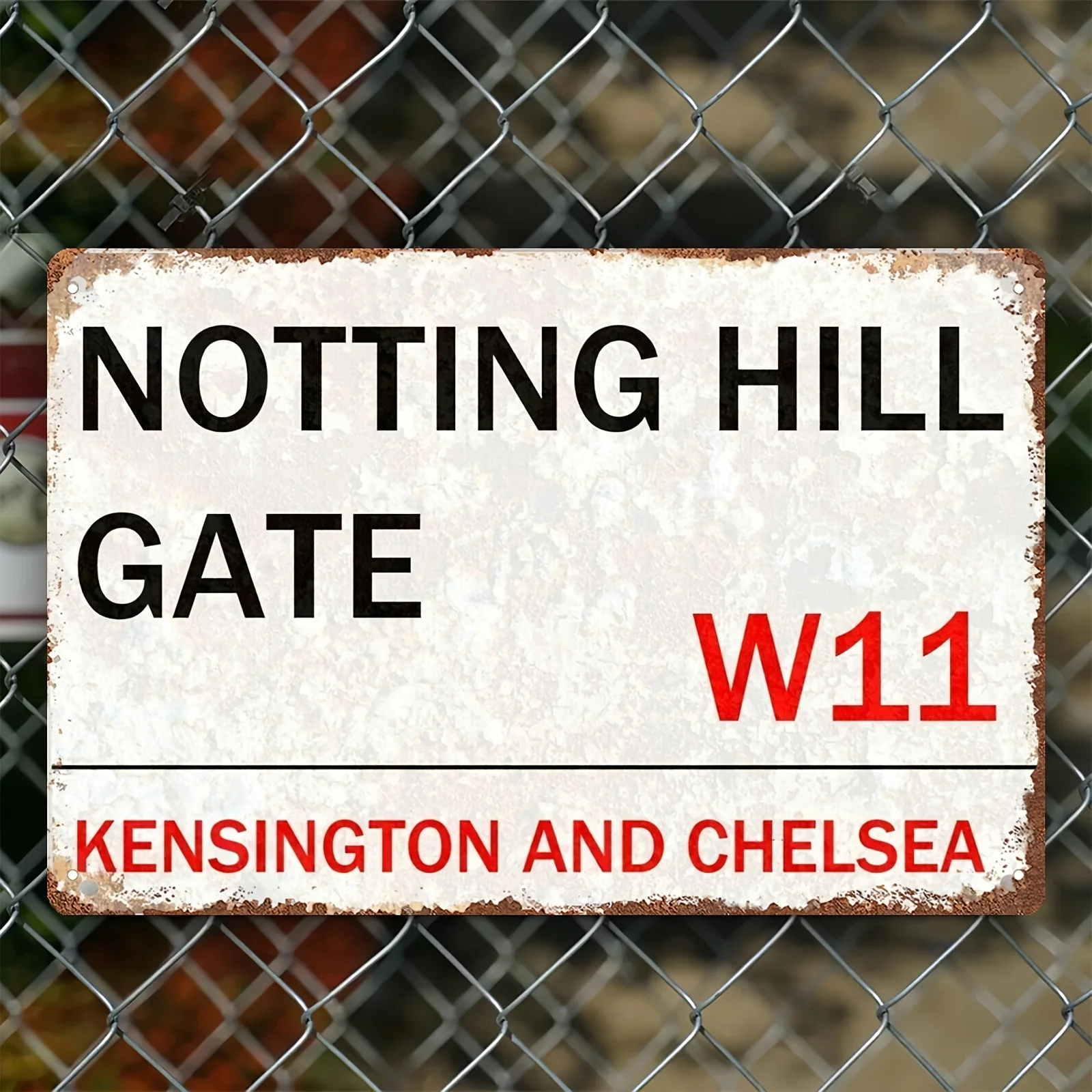 Notting Hill Gate London Street Sign, Art Deco Style Iron Tin Plaque, Vintage Retro Wall Door Decor, Multipurpose Weather-Res