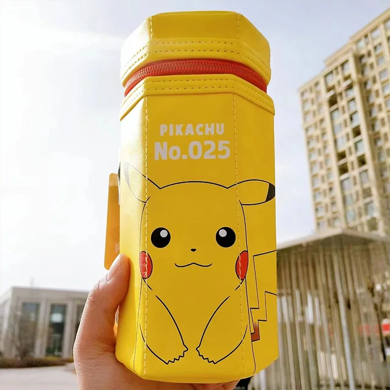 

Pokemon Anime Pikachu Hexagonal Pencil Box Kawaii Bulbasaur Mew Upright Fashion Children Stationery Storage Bag Girl Makeup Bag