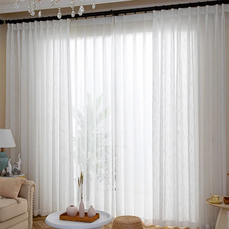 White All-match Linen Stripe Window Screens Sheer Curtains For Living Room Tulle Modern Voile for Bedroom Balcony Yarn Decor