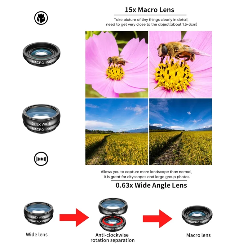 AAAEL-10 In 1 Mobile Phone Lens Kit 22X Telephoto Lens Fisheye Lens+Wide Angle Macro Lens+CPL Filters For All Smartphones