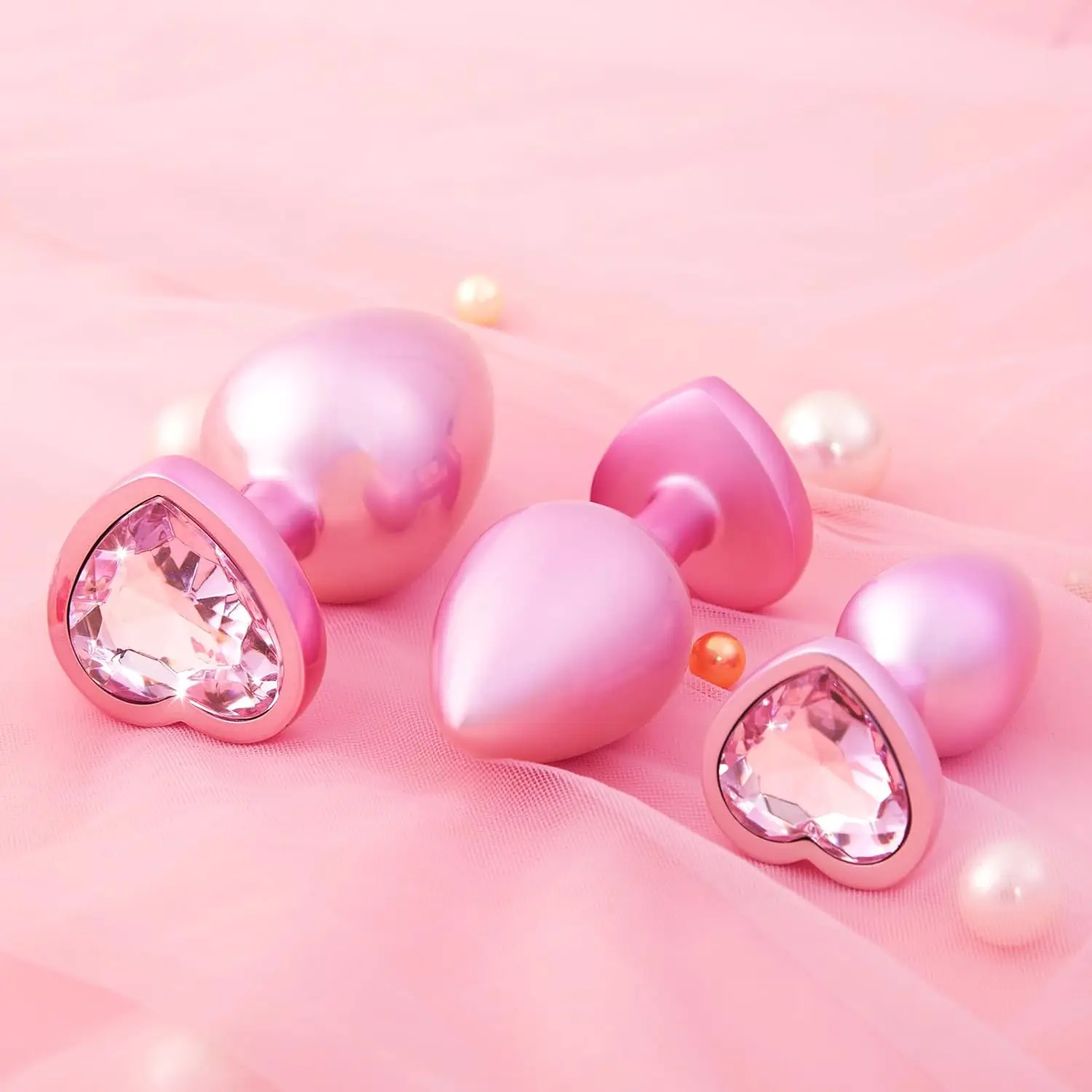 Pink Butt Plug Anal Adult Sex Toys with Crystal Diamond Heart Base for Women Men Beginners and Advanced Users Prostate Massage view 6