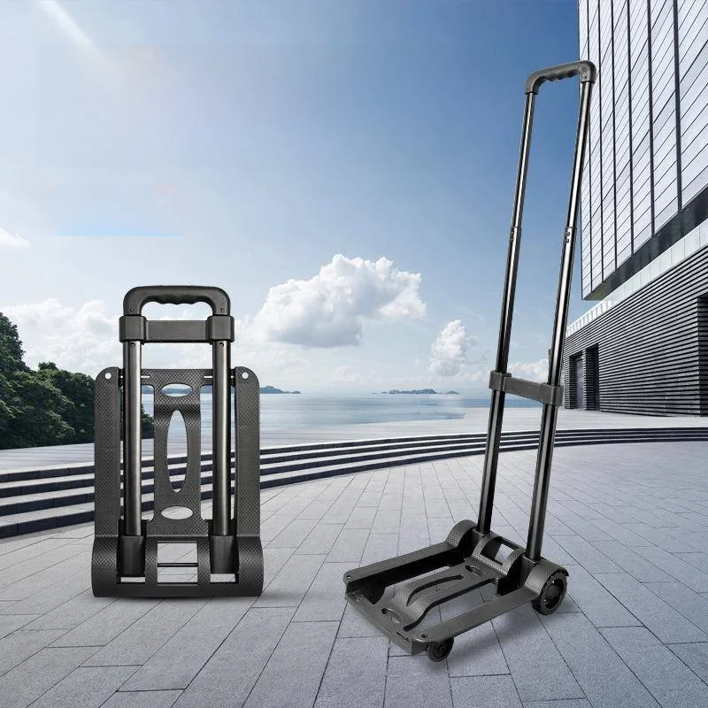 aluminum-alloy-hand-pulling-luggage-cart-four-wheel-trolley-small-goods-handling-storage-folding-shopping-cart-iron-body