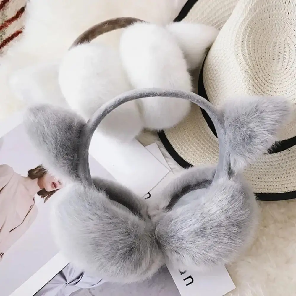 Cute Cat Ears Women Earmuffs Faux Fur Ear Warmer Super Soft Solid Color Women Earmuffs Ear Cover Winter Thermal Earmuffs