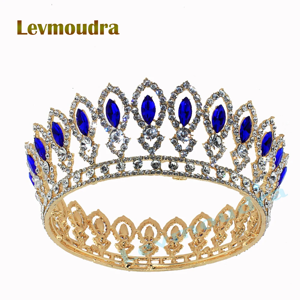 

Levmoudra Round Diadem Rhinestone Crystal Tiaras Bride Headdress Princess Wedding Crown Pageant Hair Jewelry Accessories