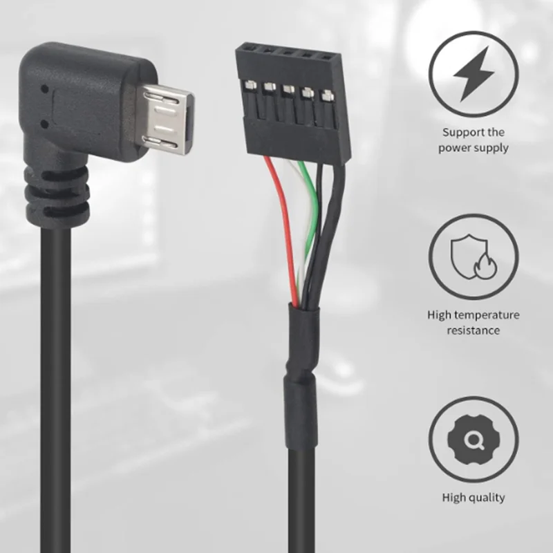 0.5m 90 Degree Elbow Micro USB Male to Female to DuPont 5 pin Female Computer Case Motherboard PC Cable