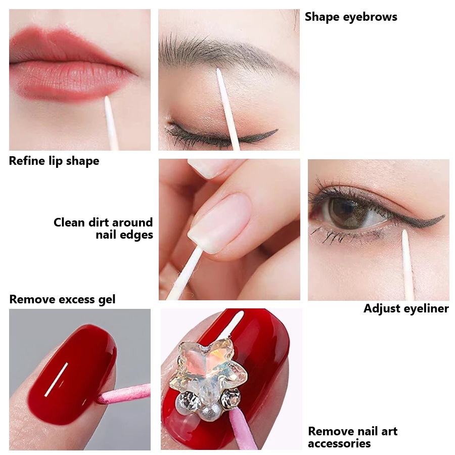 100 piezas hisopos de doble punta con puntas finas para arte en uñas, maquillaje, delineador, corrección, herramientas de belleza 5