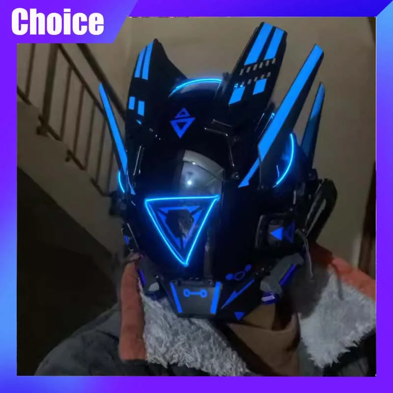 

Cyber Punk Mech Cos Mask Trendy Mask Cosplay Soldier Helmet With LED Light Halloween Party Carnival Cosplay Props X-Mas Gift
