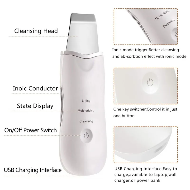 Elektrische Sonic Vibration Spachtel Schaber Edelstahl Gesichts Tiefenreinigung Peeling Mitesser Entfernung Haut Wäscher
