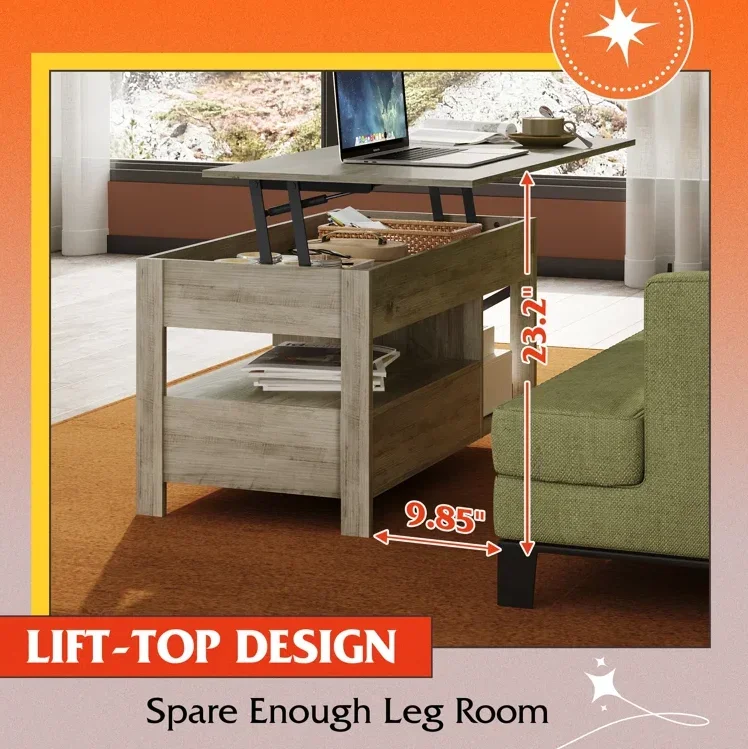 Modern Lift-top Design Coffee Table Spacious Storage Center Table Living Room Furniture Large Hidden Compartment Console Table
