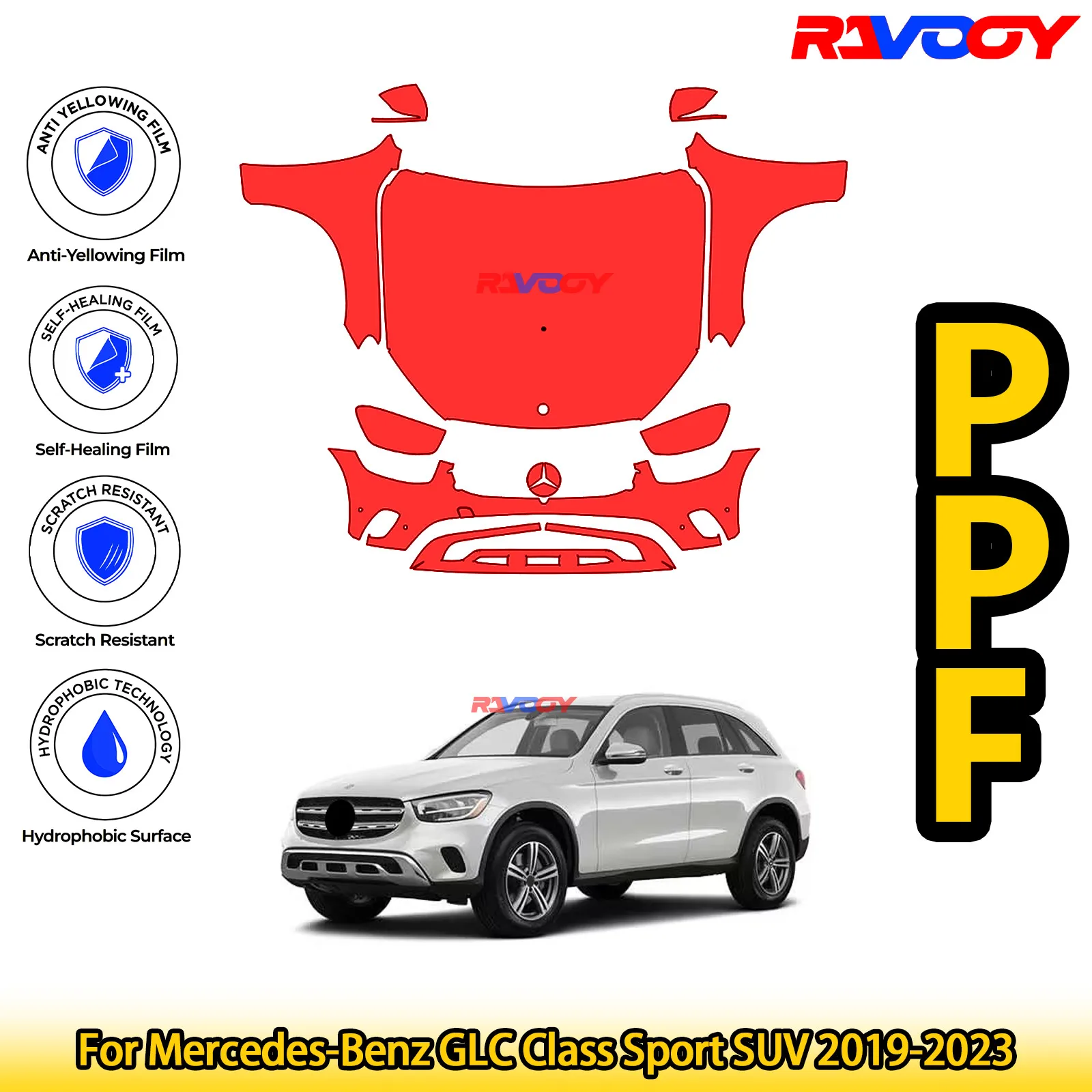 

Для Mercedes-Benz GLC Class Sport SUV 2019-2023 глянцевая матовая черная предварительно вырезанная передняя PPF комплект защитная пленка для краски