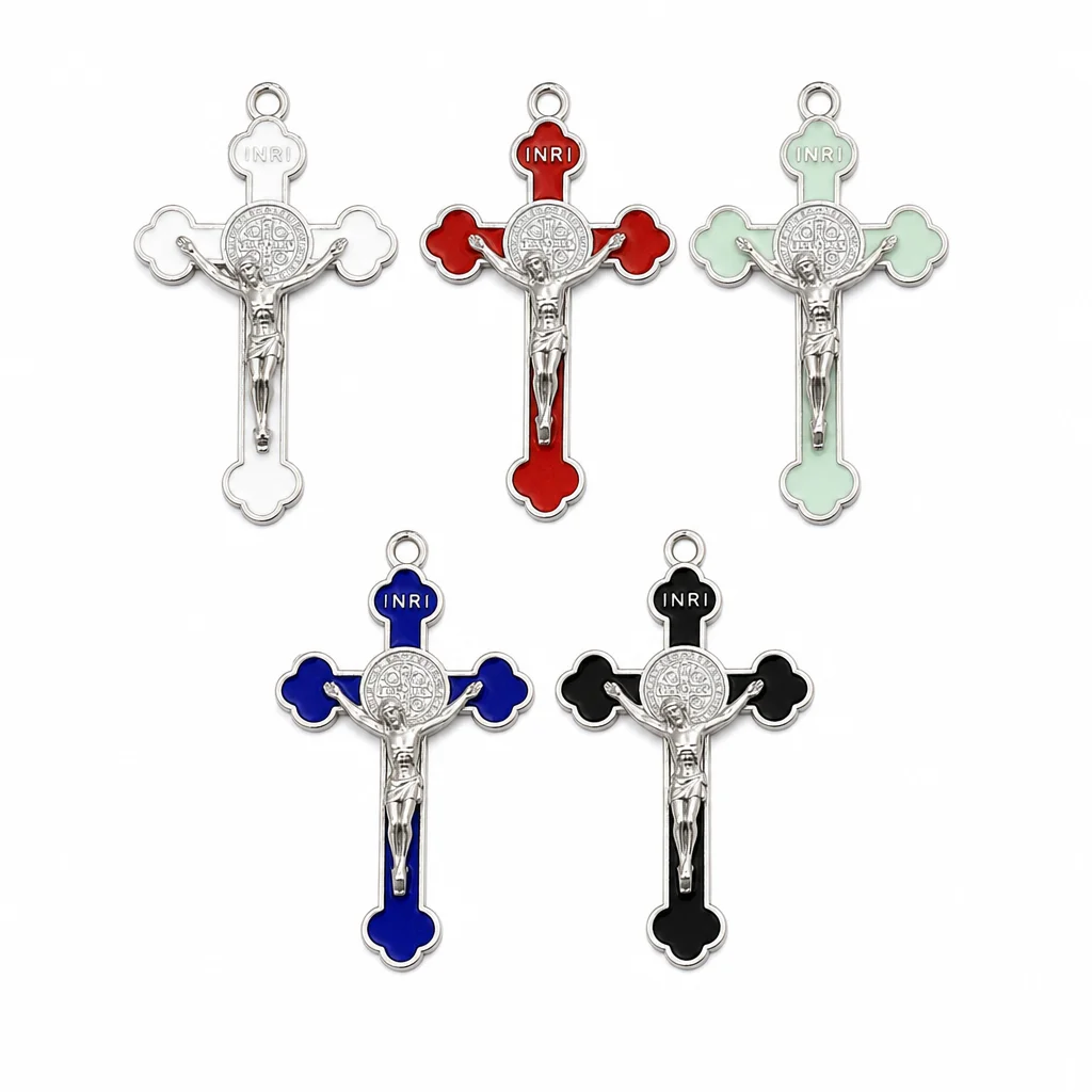 10Pcs Enamel St. Benedict INRI Crucifix Cross Charms Catholic Pendants for DIY Rosary Jewelry